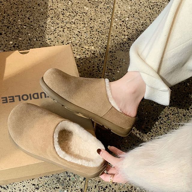 Asterisk-Platform Fleece-Lined Faux Suede Mules