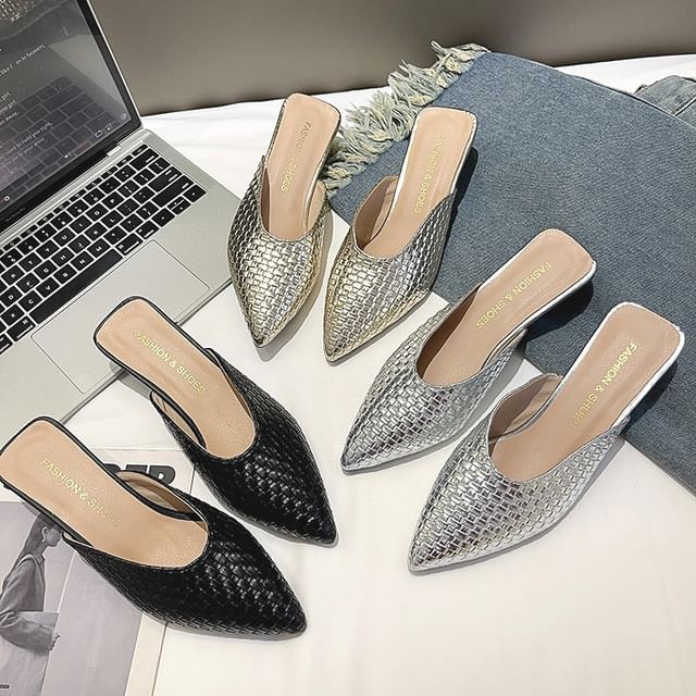 Asterisk-Pointy Chunky Heel Mules