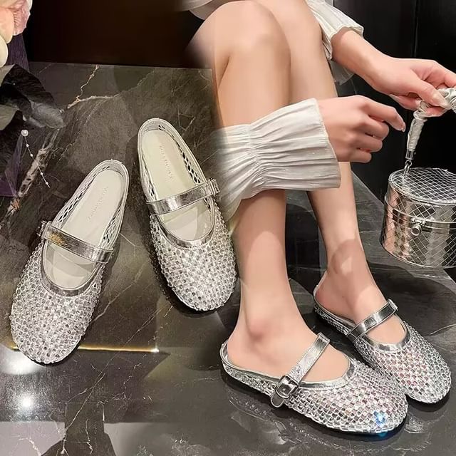 Asterisk-Rhinestone Mary Jane Mules