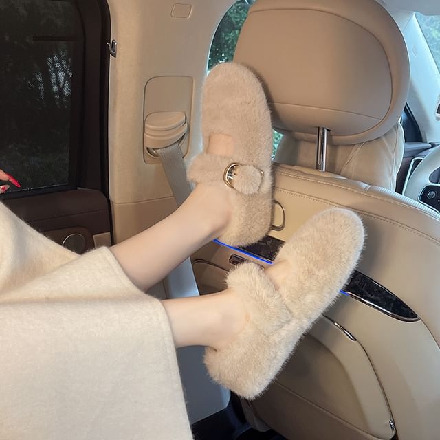 Asterisk-Round Toe Fleece Mary Jane Shoes
