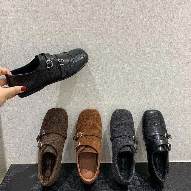 Asterisk-Square Toe Buckled Monk Strap Shoes
