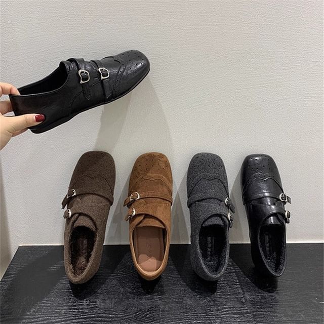 Asterisk-Square Toe Wingtip Monk Strap Shoes