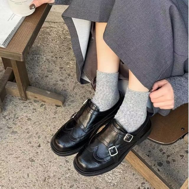 Asterisk-Wingtip Brogue Monk Strap Shoes