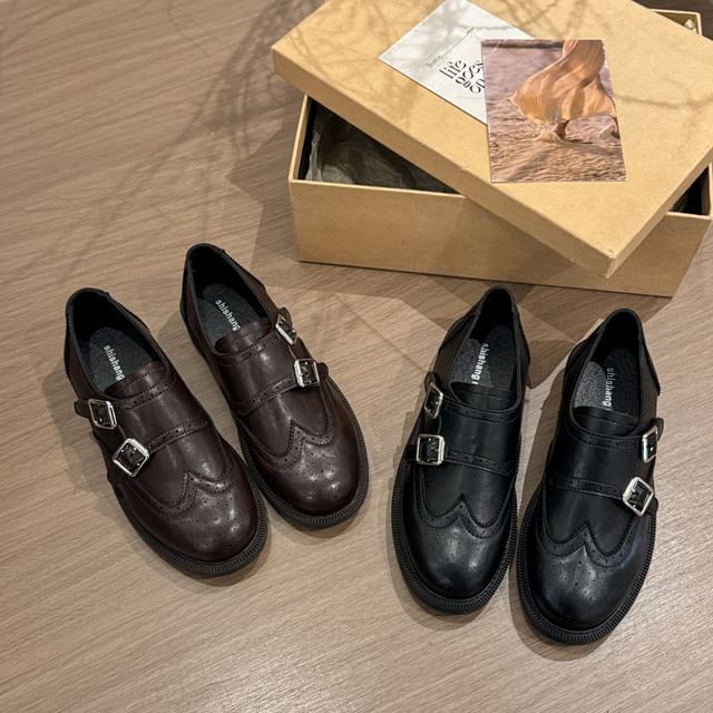 Asterisk-Wingtip Brogue Monk Strap Shoes