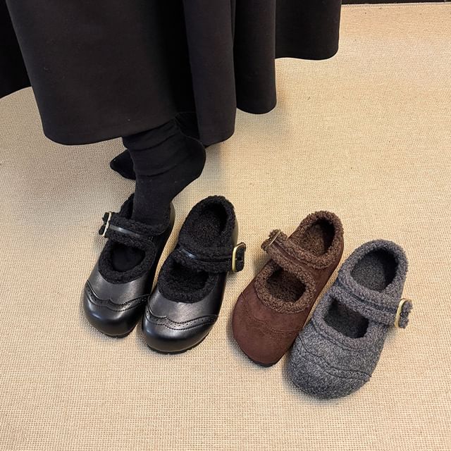 Asterisk-Wingtip Fleece-Lined Mary Jane Shoes