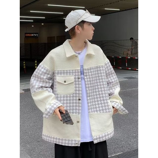 Ateso-Collared Checker Panel Button Jacket