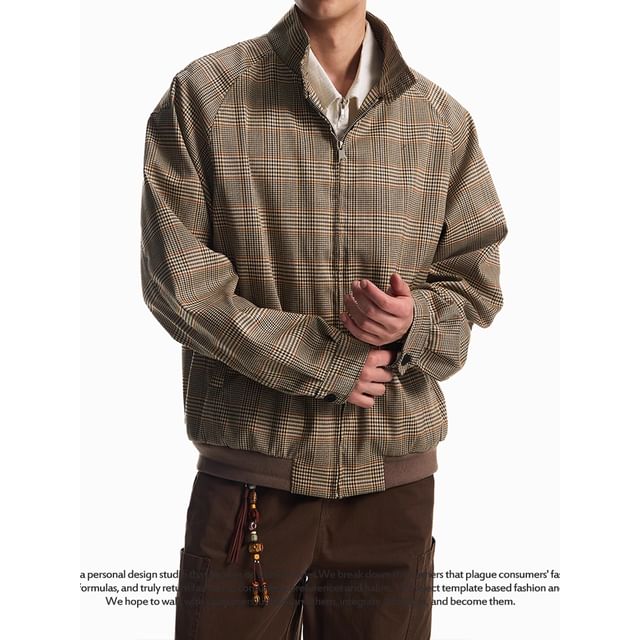 Ateso-Collared Plaid Zip-Up Jacket