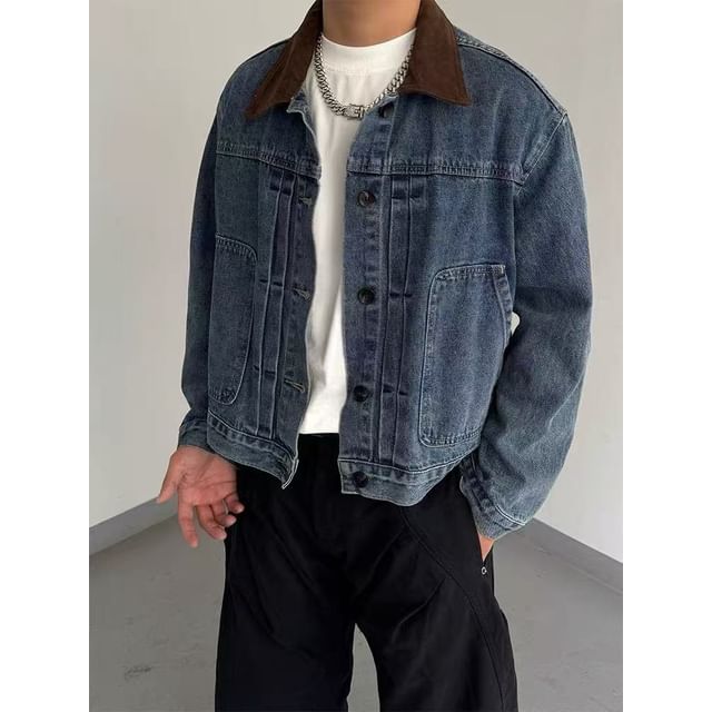 Ateso-Collared Washed Button Denim Barn Jacket