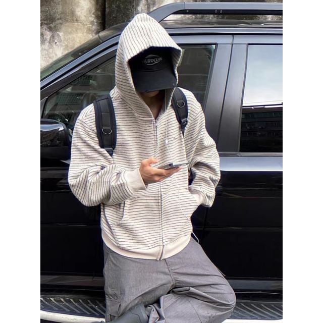 Ateso-Hooded Striped Zip-Up Jacket