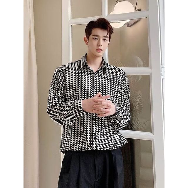 Ateso-Long-Sleeve Houndstooth Shirt