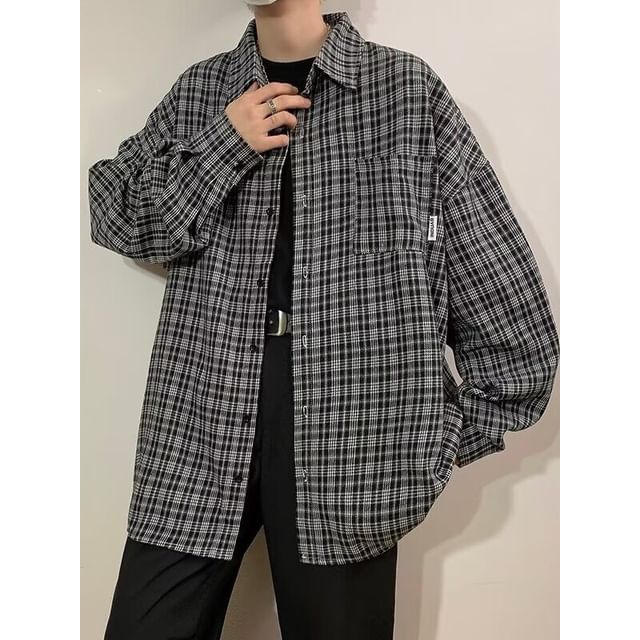 Ateso-Long-Sleeve Plaid Button-Up Shirt