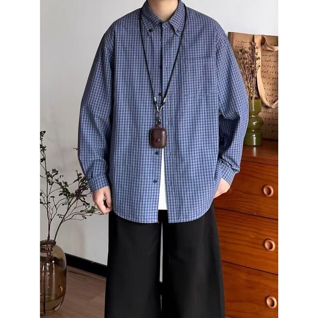 Ateso-Long-Sleeve Plaid Button-Up Shirt