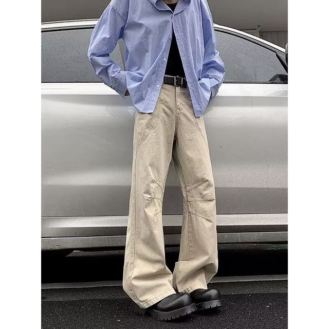 Ateso-Mid Rise Plain Straight Leg Pants
