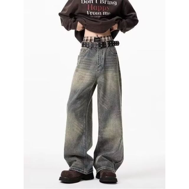 Ateso-Mid Rise Washed Baggy Jeans
