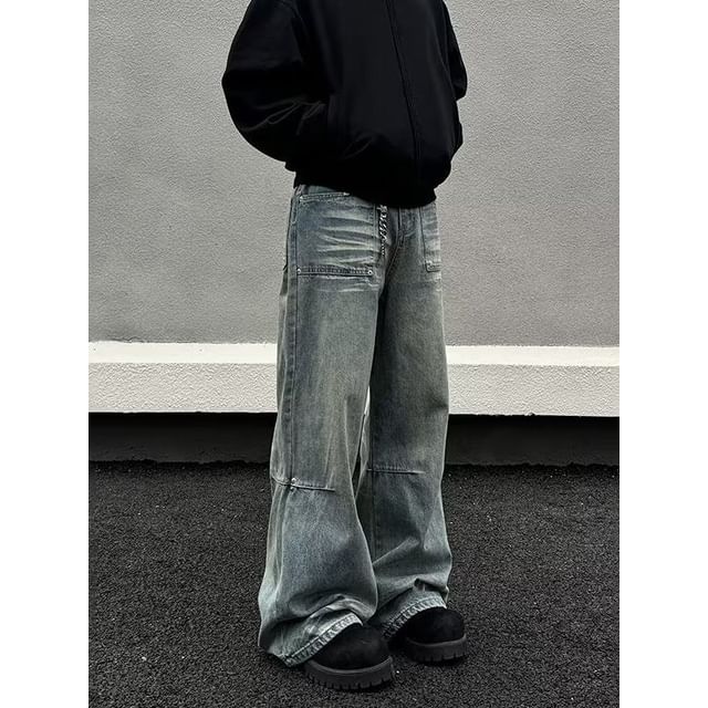 Ateso-Mid Rise Washed Baggy Jeans