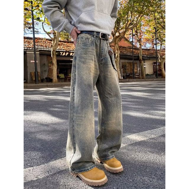 Ateso-Mid Rise Washed Baggy Jeans