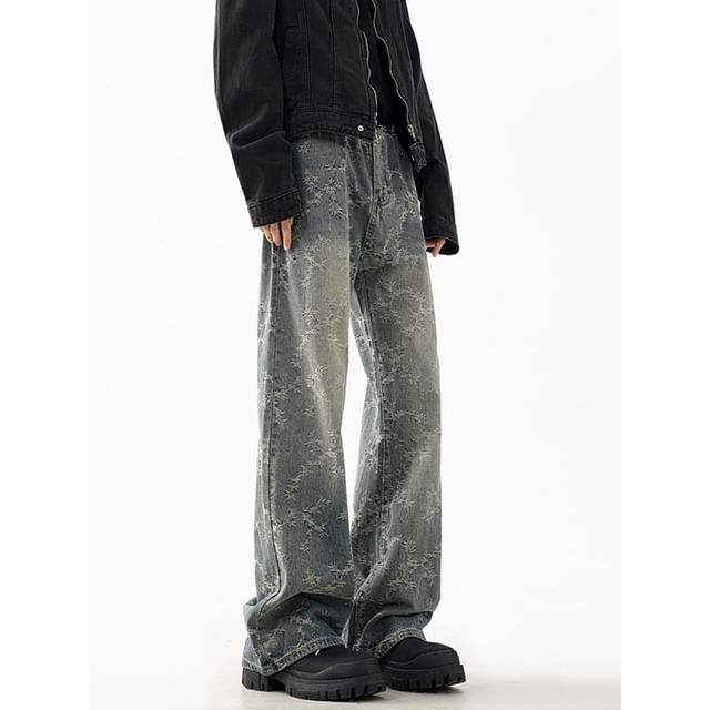 Ateso-Mid Rise Washed Jacquard Flared Jeans