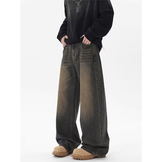 Ateso-Mid Rise Washed Wide Leg Jeans