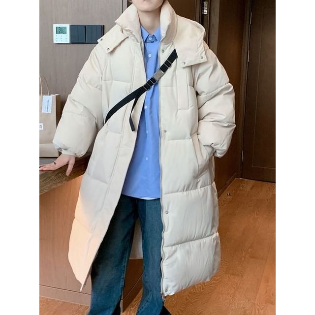 Ateso-Stand Collar Plain Midi Zip Puffer Coat