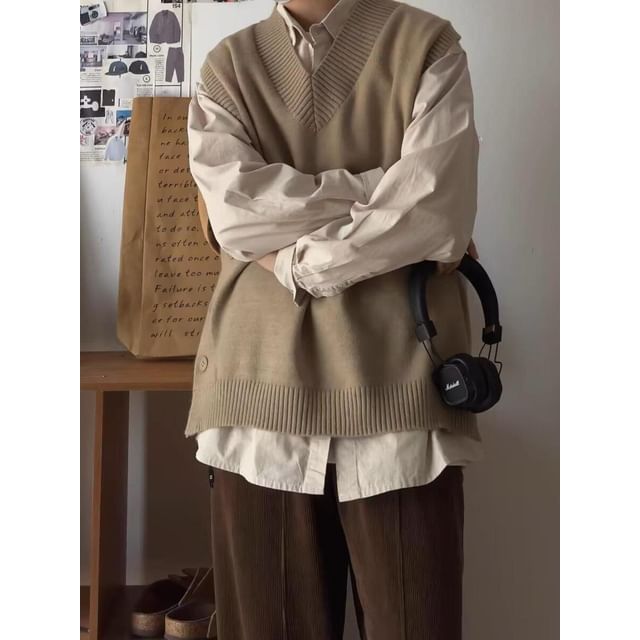 Ateso-V-Neck Plain Sweater Vest