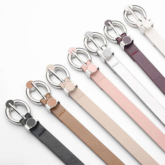 Aucucci-Faux Leather Oval Buckle Thin Belt