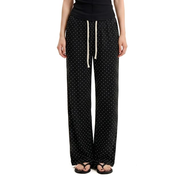 AXEN-Drawstring Waist Micro Dot Loose Fit Sweatpants