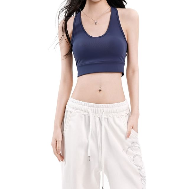 AXEN-Halter Neck Plain Open Back Crop Top Tube Top