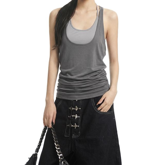 AXEN-Halter Racerback Mock Two Piece Tank Top