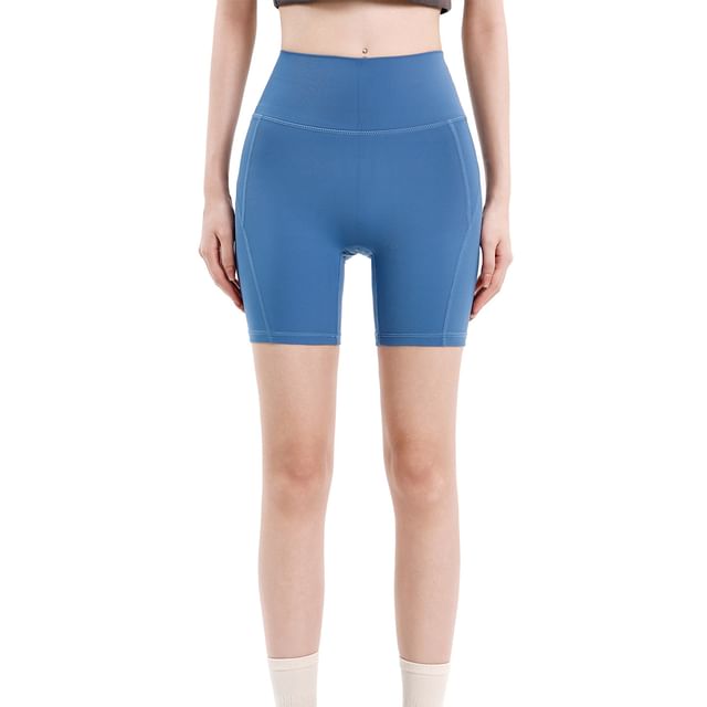 AXEN-High Waist Plain Sport Shorts