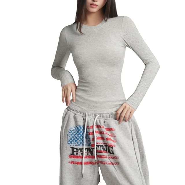 AXEN-Long Sleeve Crew Neck Plain Tee