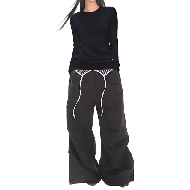 AXEN-Long Sleeve Round Neck Plain T-Shirt