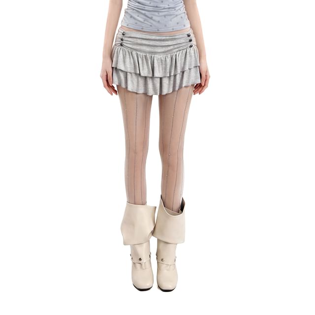 AXEN-Low Waist Plain Layered Mini Pleated Skirt