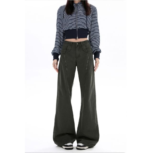 AXEN-Mid Rise Plain Flared Jeans Various Designs
