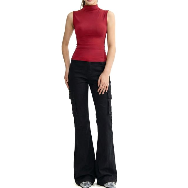 AXEN-Mock Neck Plain Slim Fit Tank Top