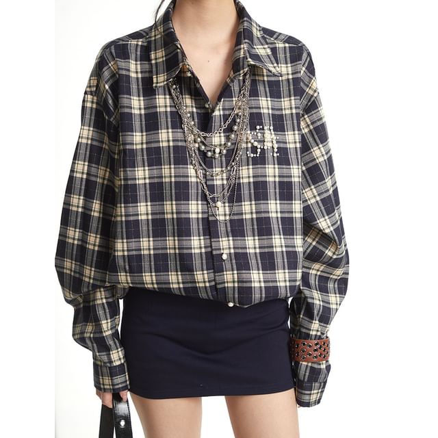 AXEN-Plaid Button-Up Shirt