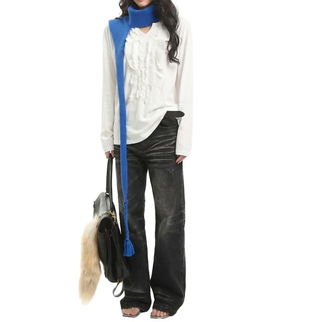 AXEN-Plain Tassel Knit Scarf