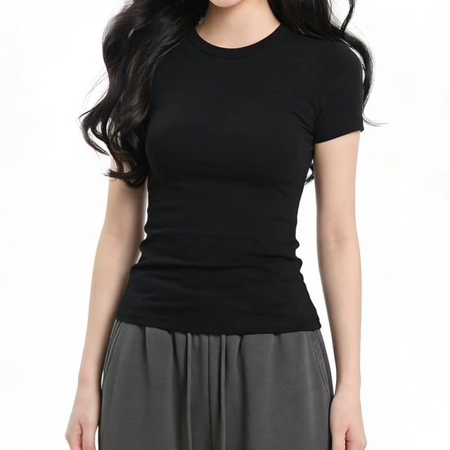 AXEN-Short-Sleeve Crew Neck Plain T-Shirt