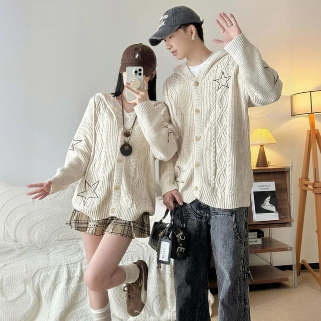 Azure - Couple Matching Cable Knit Hooded Cardigan | YesStyle