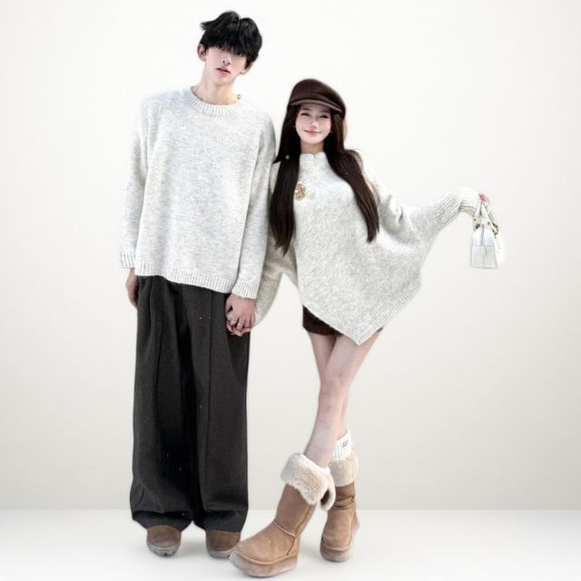 Azure-Couple Matching Crewneck Plain Sweater