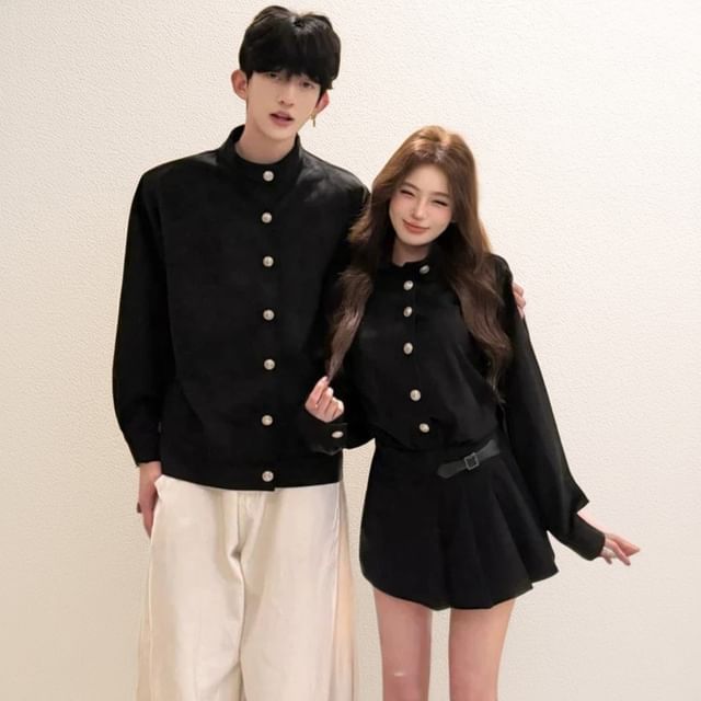 Azure-Couple Matching Long-Sleeve Shirt Mini A-Line Dress