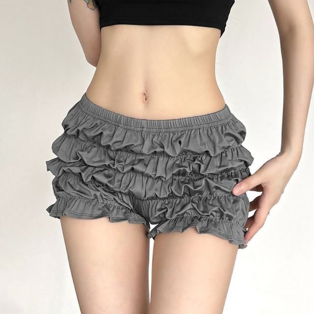 Bababy-Elastic Waist Plain Ruched Shorts
