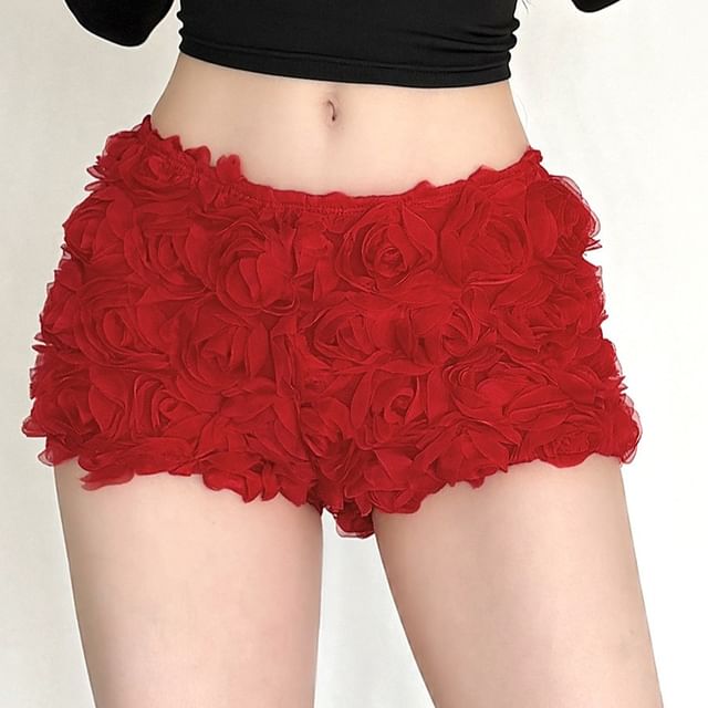Bababy-Low Waist Ruffle Plain Hot Pants