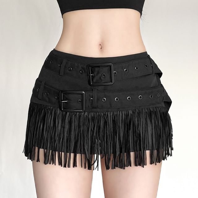 Bababy-Mid Rise Plain Fringe Skorts