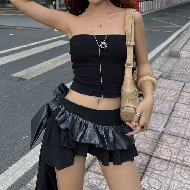 Bababy-Mid Rise Plain Mini Pleated Skirt