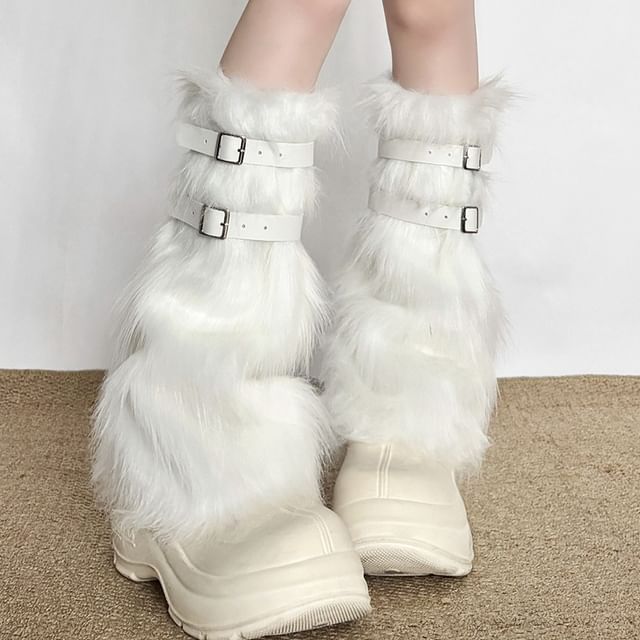 Bababy-Plain Fluffy Buckled Leg Warmers