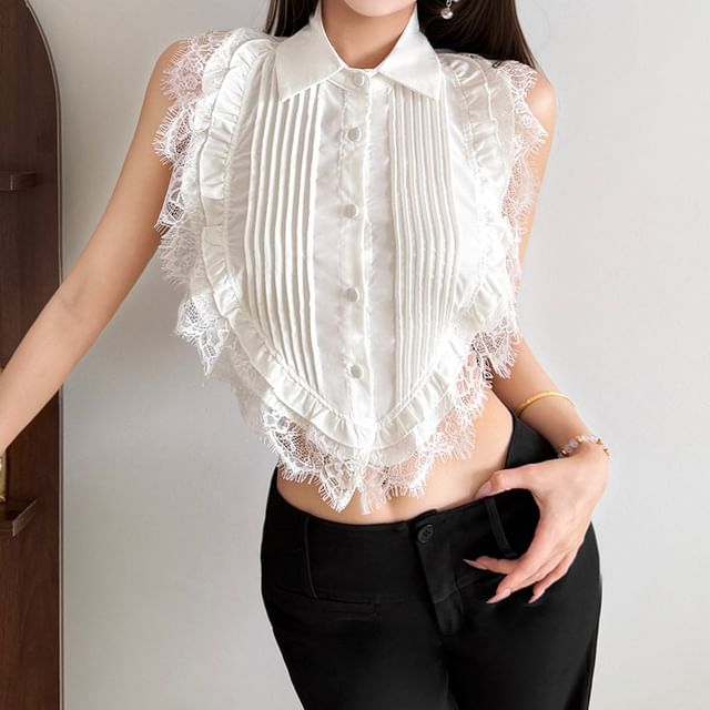 Bababy-Sleeveless Lace Trim Crop Shirt