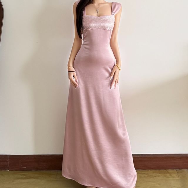 Bababy-Sleeveless Square Neck Plain A-Line Evening Gown