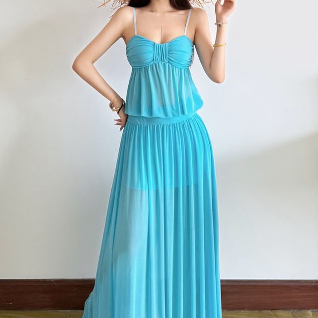 Bababy-Spaghetti Strap Midi A-Line Dress