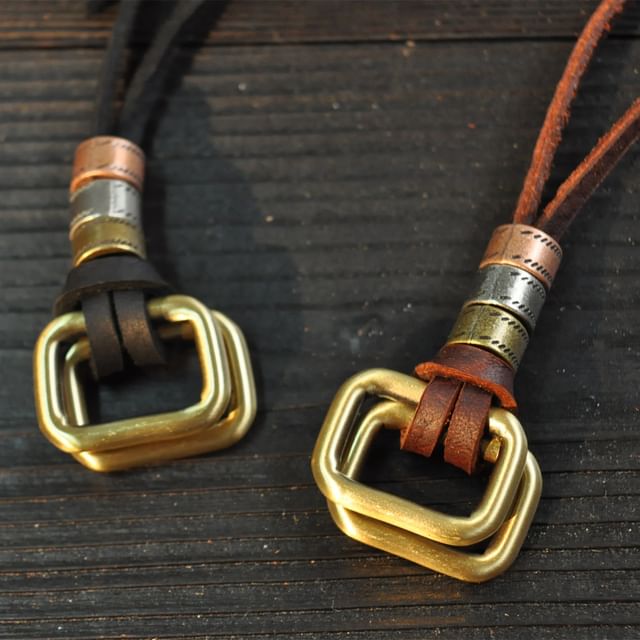 BABLIBU-Brass Pendant Leather Necklace