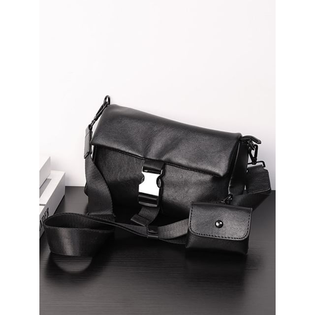 BagBuzz-Buckled Faux Leather Crossbody Bag